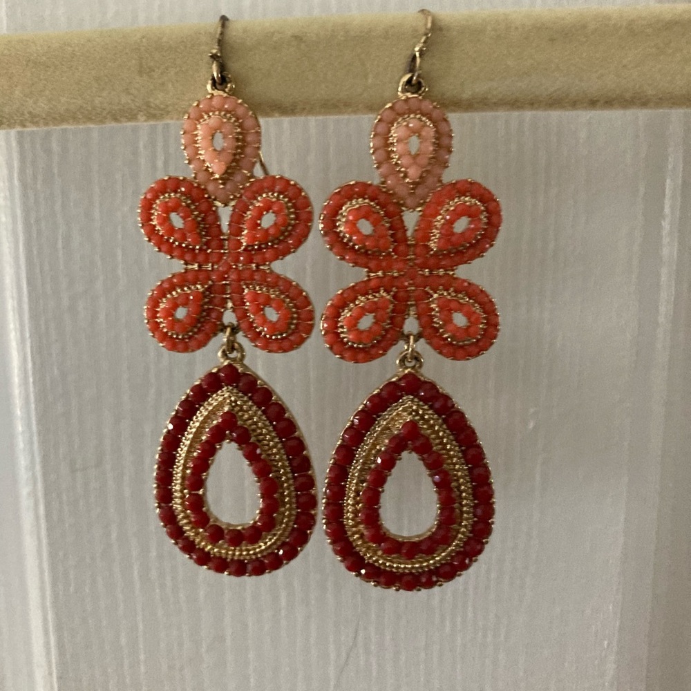 Stella & Dot Maroon and Orange Dangle Earrings
